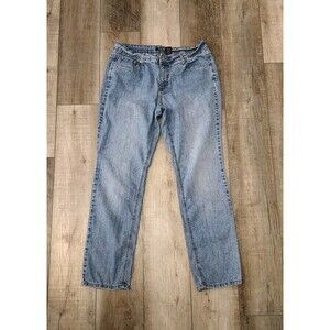 ROZ & ALI Jeans Women’s Blue Light Wash Size 14 Stretch Embellished Straight Leg